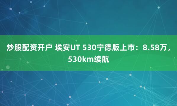 炒股配资开户 埃安UT 530宁德版上市：8.58万，530km续航